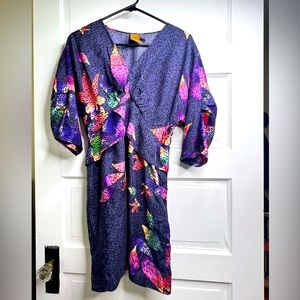 Ali Ro SIlk Dolman Mini Tropical Floral Dress 4 Small